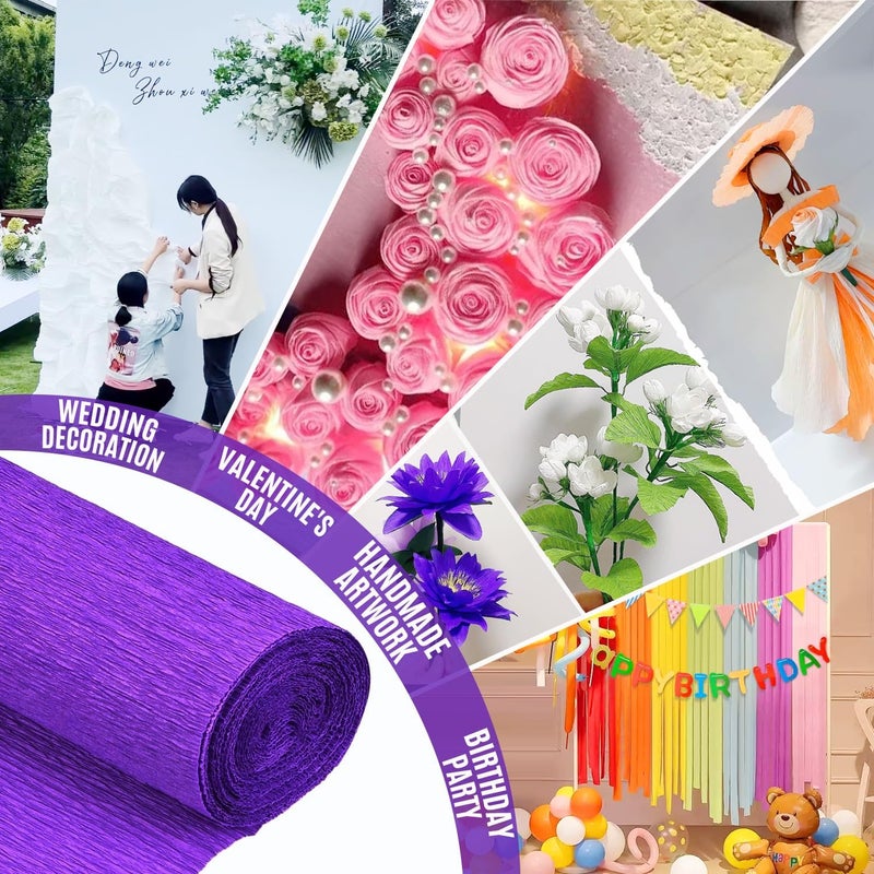 VNAKER Crepe Paper Purple (9.8Inch x 8.2Ft/3Rolls), Crepe Paper Sheet for Flower Making, Crepe Paper for Valentine's Day Birthday Wedding Party Decoration DIY Craft - Image 3